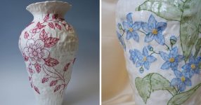 Zwei Handwerkskunst verschmelzen, Caroline Harrison stickt und kreuzt Keramikgefäße