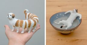 Ausgefallene Katzen-Scherzen werden zu entzückenden Miniaturen, die von Meetissai . geformt wurden